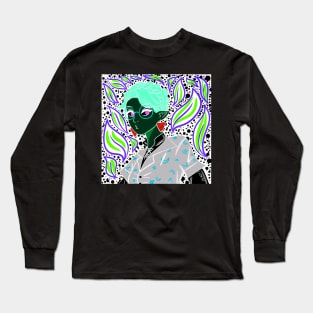 dark witch in green glasses in boho style pattern ecopop Long Sleeve T-Shirt